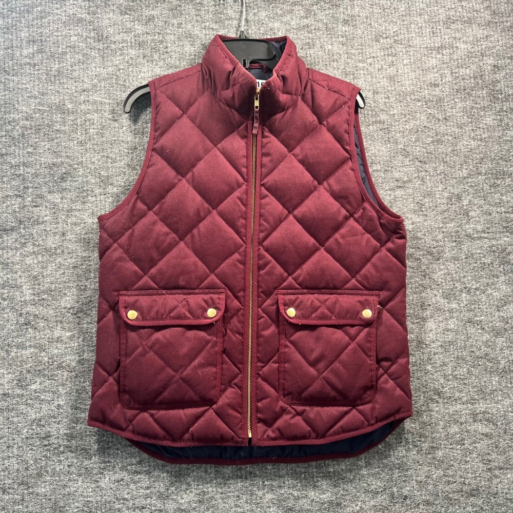 J.Crew Excursion Quilted Vest Burgundy Maroon Gold Hardware Size Medium